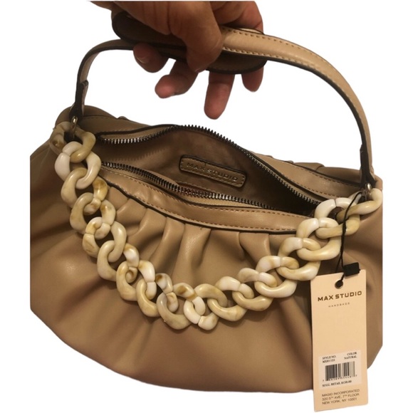- MAXSTUDIO🌸handbag, leather with gathered detail, nude color - Picture 4 of 6
